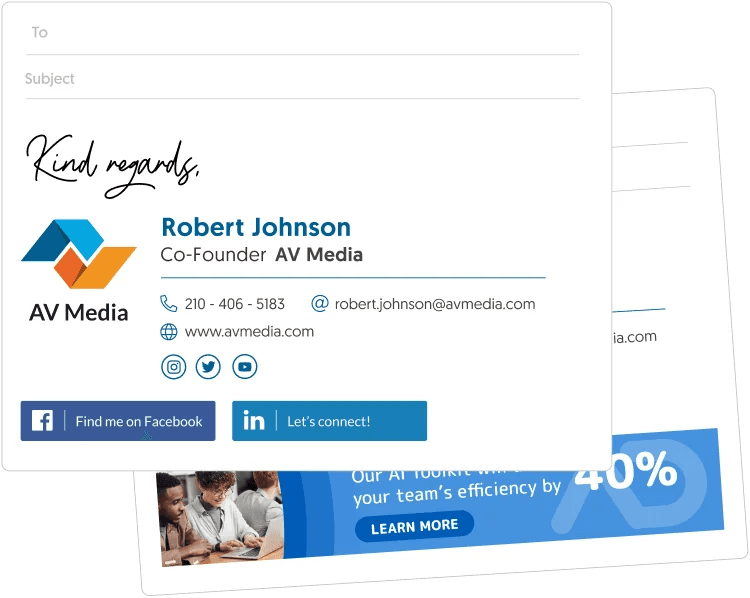 Example of a clean professional email signature with name, title, company, phone, website, and LinkedIn link